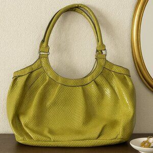 Minicci Green Vinyl Snake Skin Hobo Handbag Medium Double Handles
